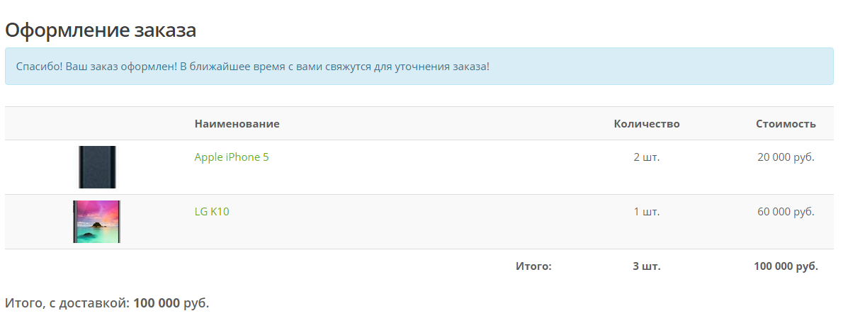 Оформление заказа в miniShop2